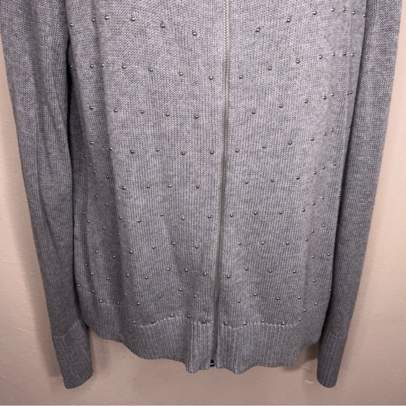 Petite Large Talbots Grey Silver Studded Cardigan Sweater Knit Zip Front Closure - Picture 3 of 13